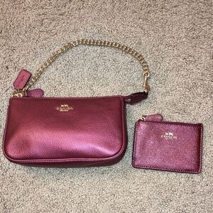 Coach Metallic Red Clutch Wristlet and Cardholder Set